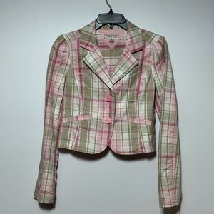 Tommy Hilfiger Jeans Y2K Pink Plaid Cropped Jacket Size Medium